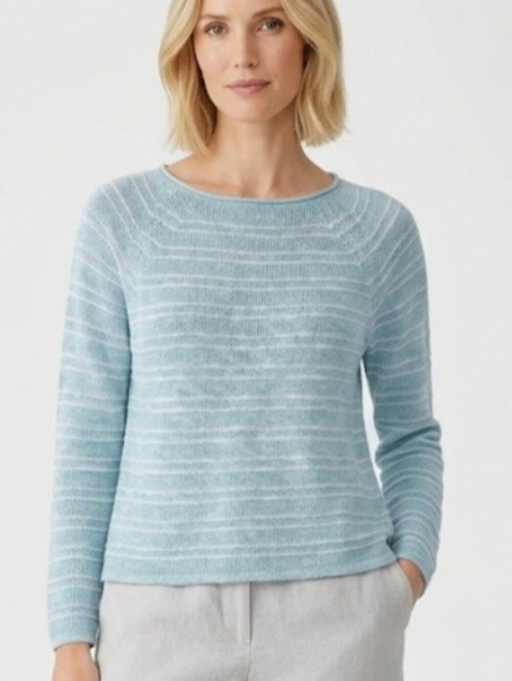 Eileen Fisher Bateau Neck Stripe Sweater Size XXS Organic Cotton Linen Mix